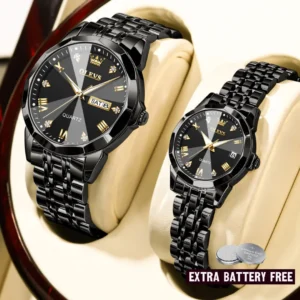 OLEVS Couple Watches Matching Black Color