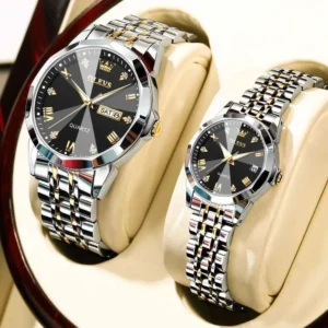 OLEVS Couple Watches Matching Silver with black Color